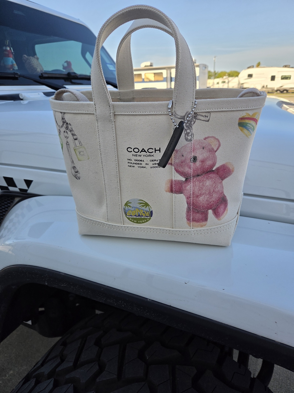 Coach Utility 27 Cream Canvas Tote with Motif Charms